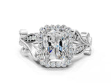 White gold Radiant Cut Diamond Halo Ring with Vintage Split Shank and Four-Prong Setting_47