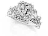 White gold Radiant Cut Diamond Halo Ring with Vintage Split Shank and Four-Prong Setting_48