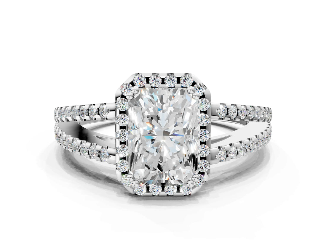 White gold Radiant Cut Diamond Halo Split Shank Engagement Ring_40