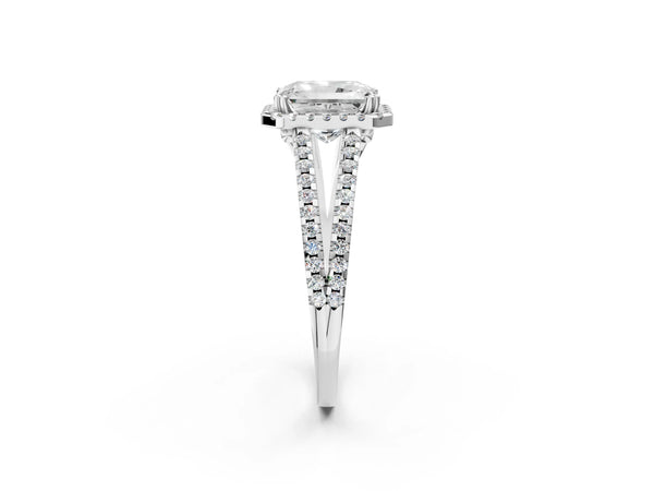 White gold Radiant Cut Diamond Halo Split Shank Engagement Ring