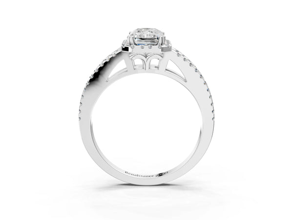 White gold Radiant Cut Diamond Halo Split Shank Engagement Ring