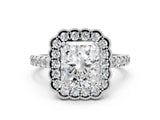 White gold Radiant Cut Diamond Milgrain Floral Halo Engagement Ring with Pavé Band_21