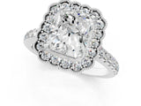 White gold Radiant Cut Diamond Milgrain Floral Halo Engagement Ring with Pavé Band_22