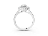White gold Radiant Cut Diamond Milgrain Floral Halo Engagement Ring with Pavé Band_24
