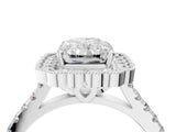 White gold Radiant Cut Diamond Milgrain Floral Halo Engagement Ring with Pavé Band_25