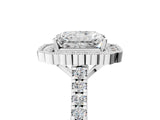 White gold Radiant Cut Diamond Milgrain Floral Halo Engagement Ring with Pavé Band_26