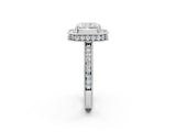 White gold Radiant Cut Diamond Milgrain Halo Engagement Ring with Round Pavé Band and Prong Setting_14