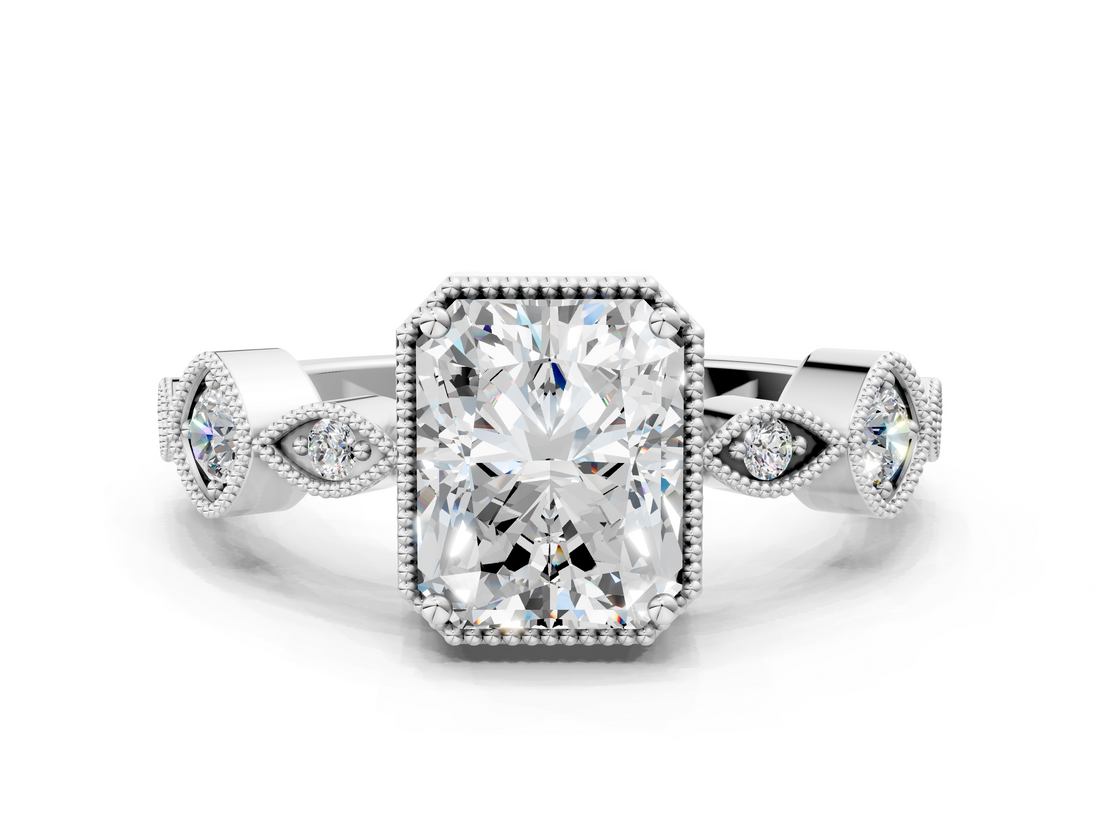 White gold Radiant Cut Diamond Milgrain Marquise Band with Prong Setting_5