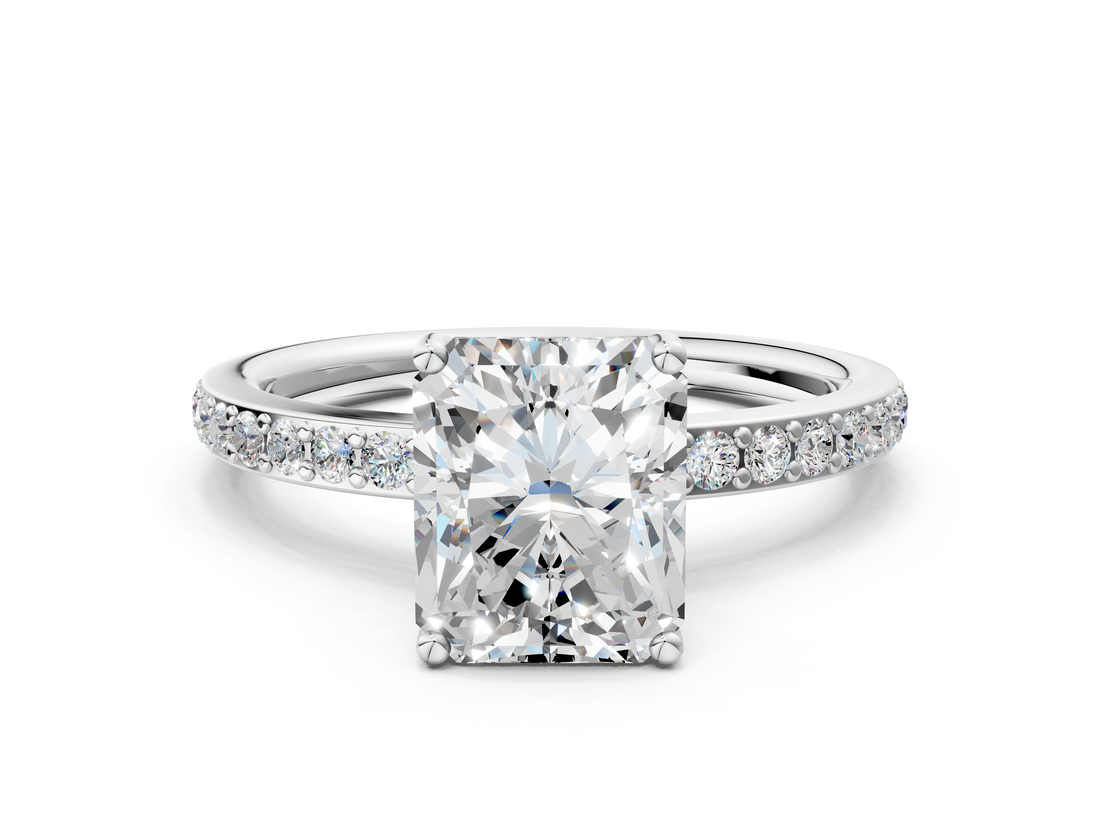 White gold Radiant Cut Diamond Pavé Band Ring with Four-Prong Setting_55