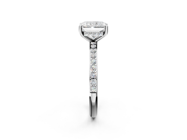 White gold Radiant Cut Diamond Pavé Band Ring with Four-Prong Setting