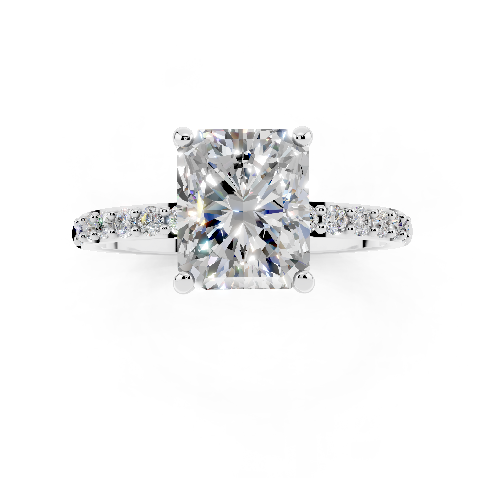 White gold Radiant Cut Diamond Pavé Band Solitaire Ring with Four-Prong Setting_10