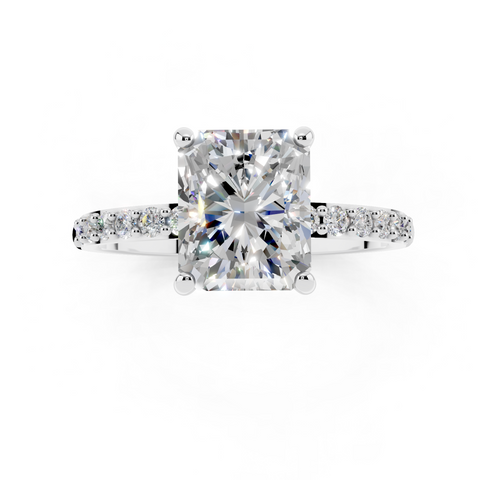 White gold Radiant Cut Diamond Pavé Band Solitaire Ring with Four-Prong Setting_10