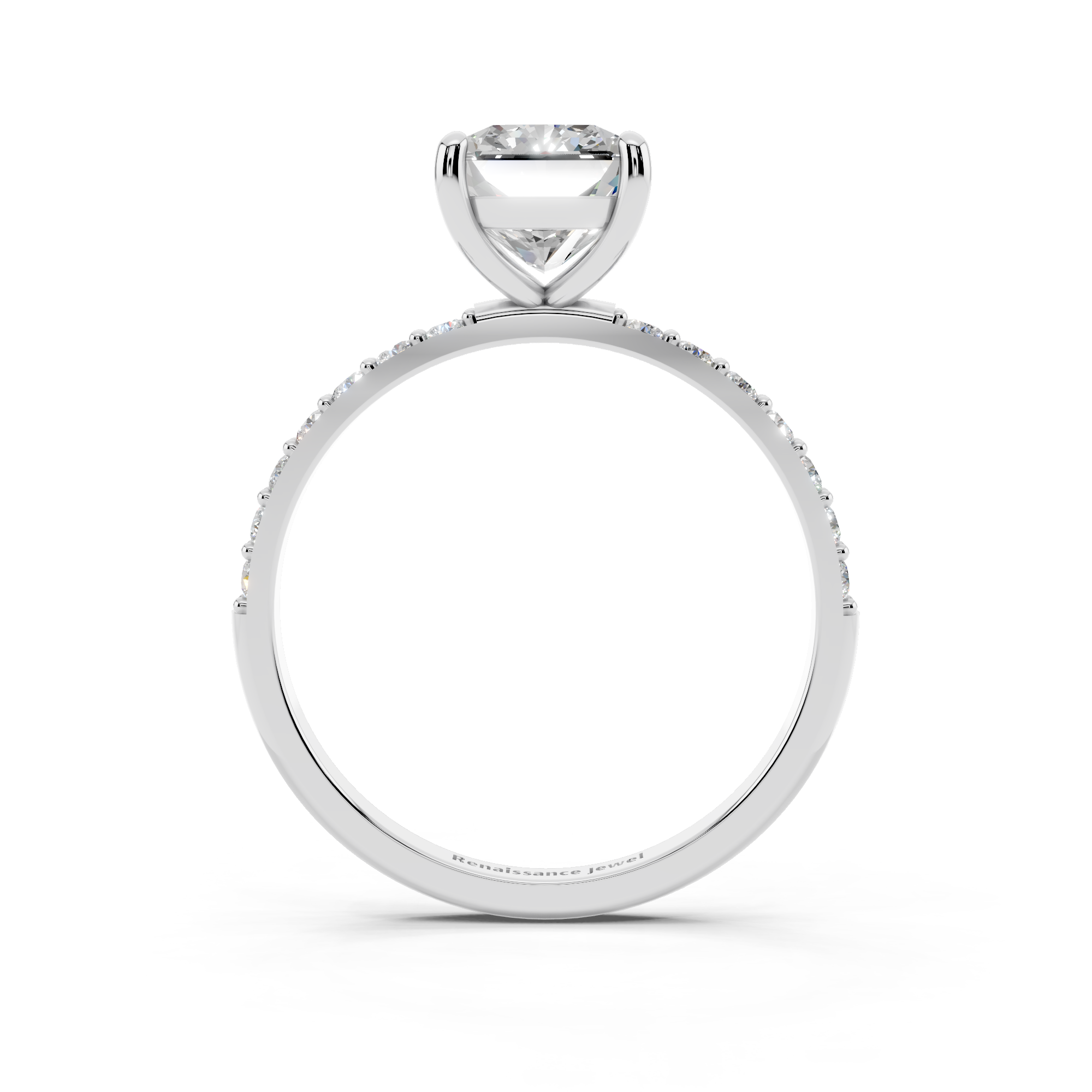 White gold Radiant Cut Diamond Pavé Band Solitaire Ring with Four-Prong Setting_11