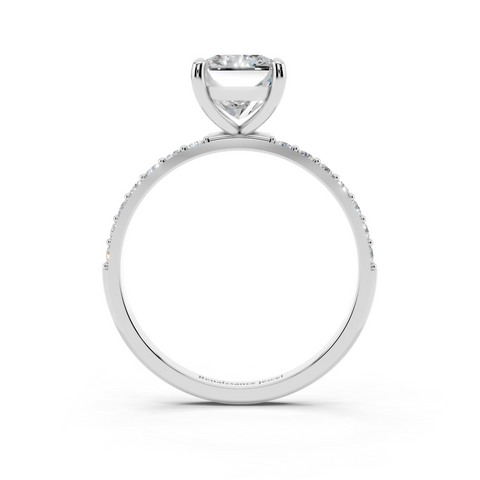 White gold Radiant Cut Diamond Pavé Band Solitaire Ring with Four-Prong Setting_11