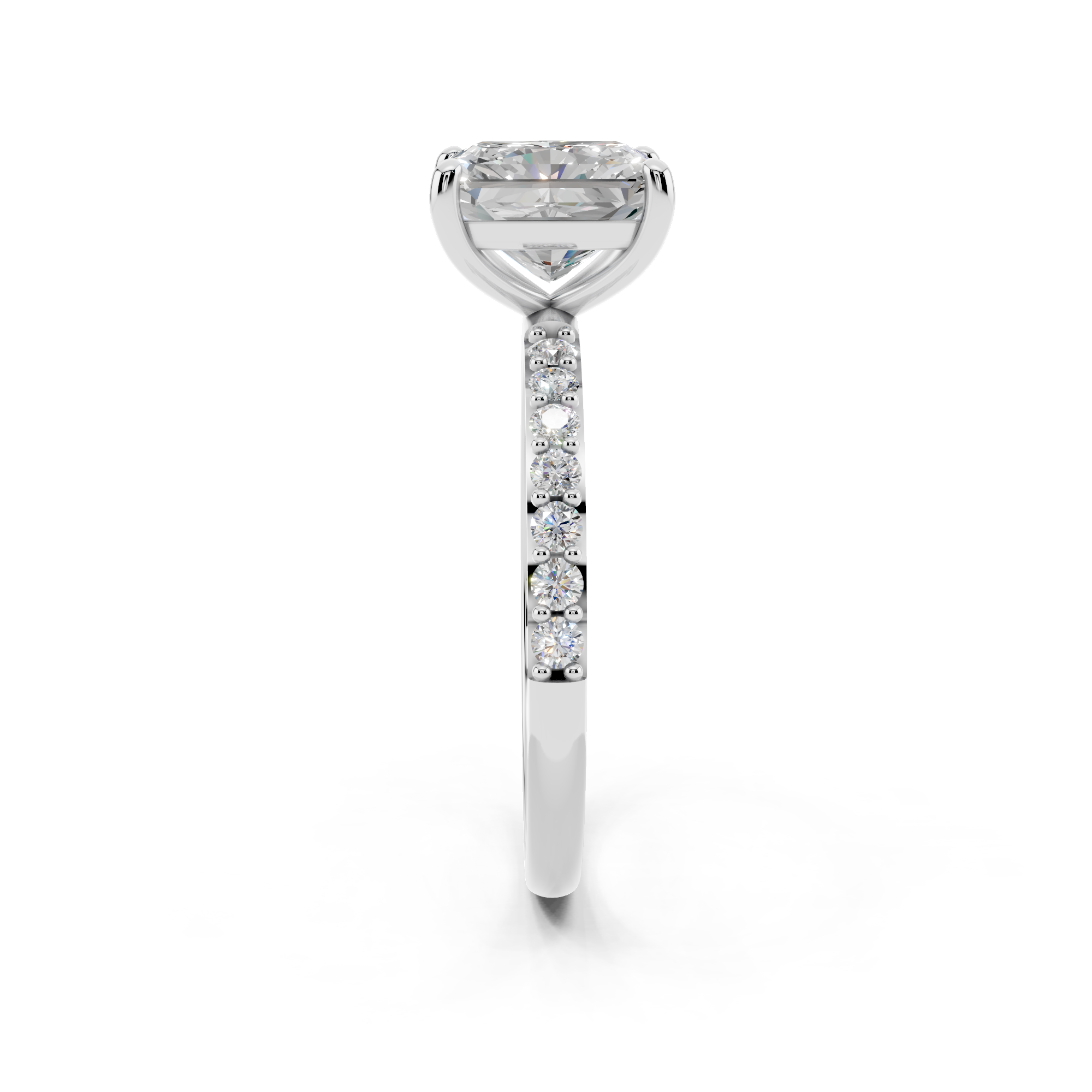 White gold Radiant Cut Diamond Pavé Band Solitaire Ring with Four-Prong Setting_12