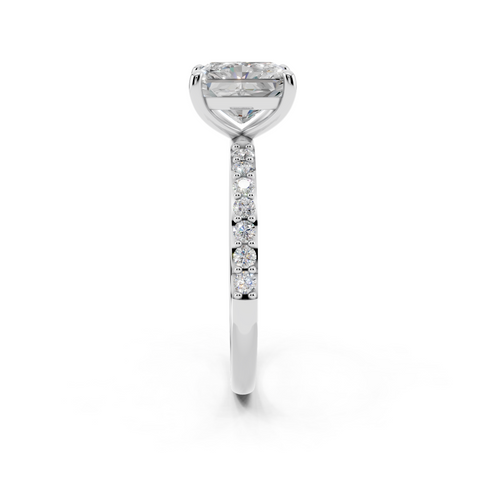 White gold Radiant Cut Diamond Pavé Band Solitaire Ring with Four-Prong Setting_12