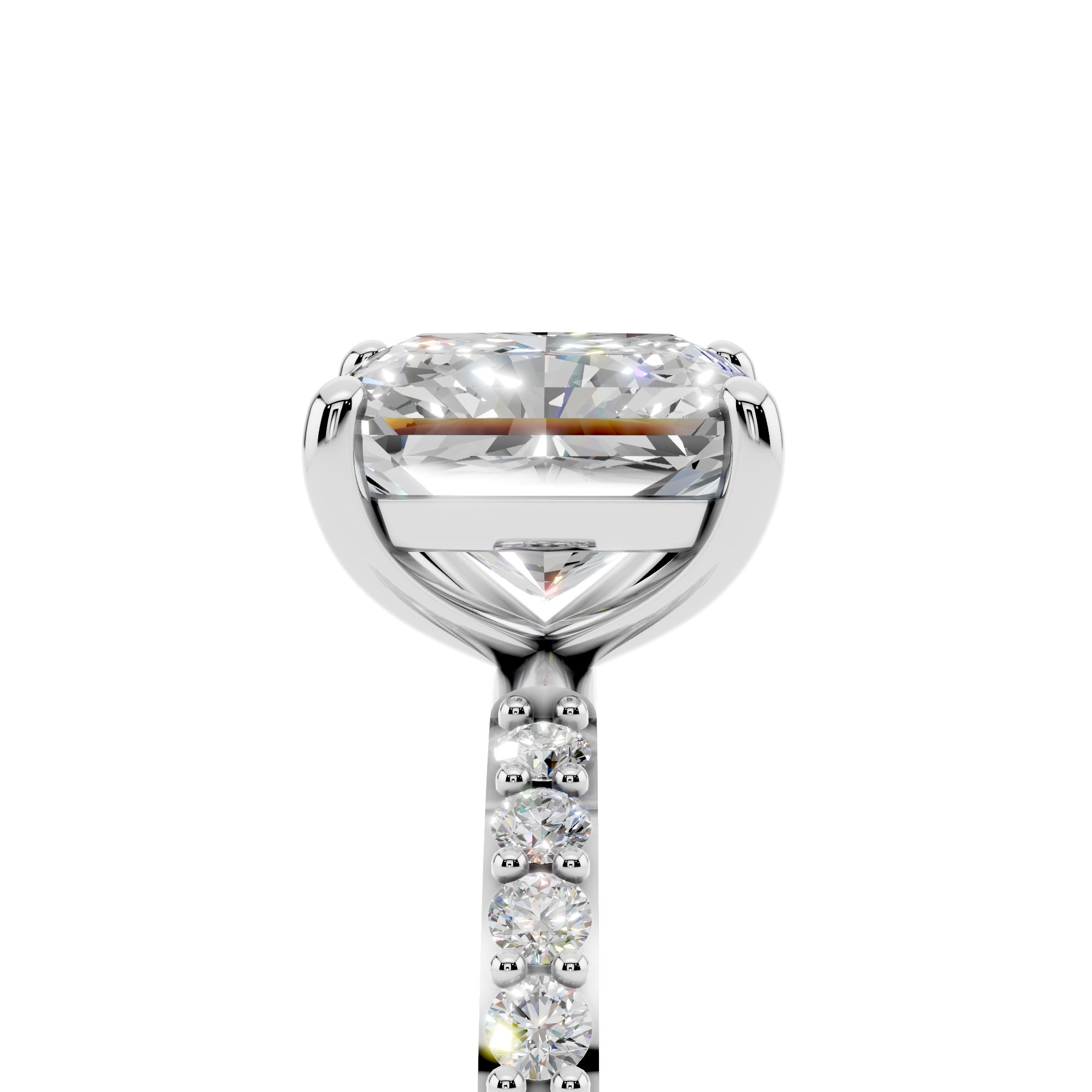 White gold Radiant Cut Diamond Pavé Band Solitaire Ring with Four-Prong Setting_13