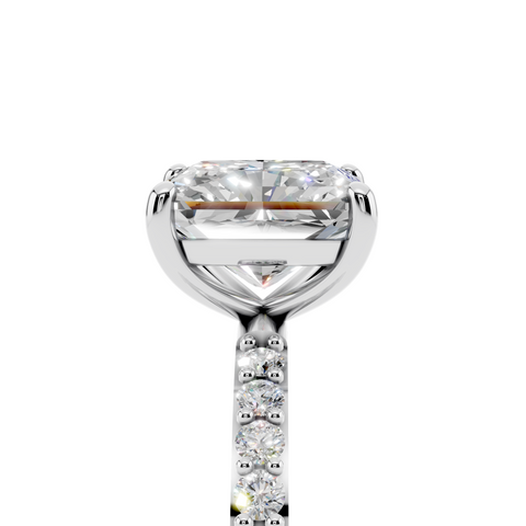 White gold Radiant Cut Diamond Pavé Band Solitaire Ring with Four-Prong Setting_13