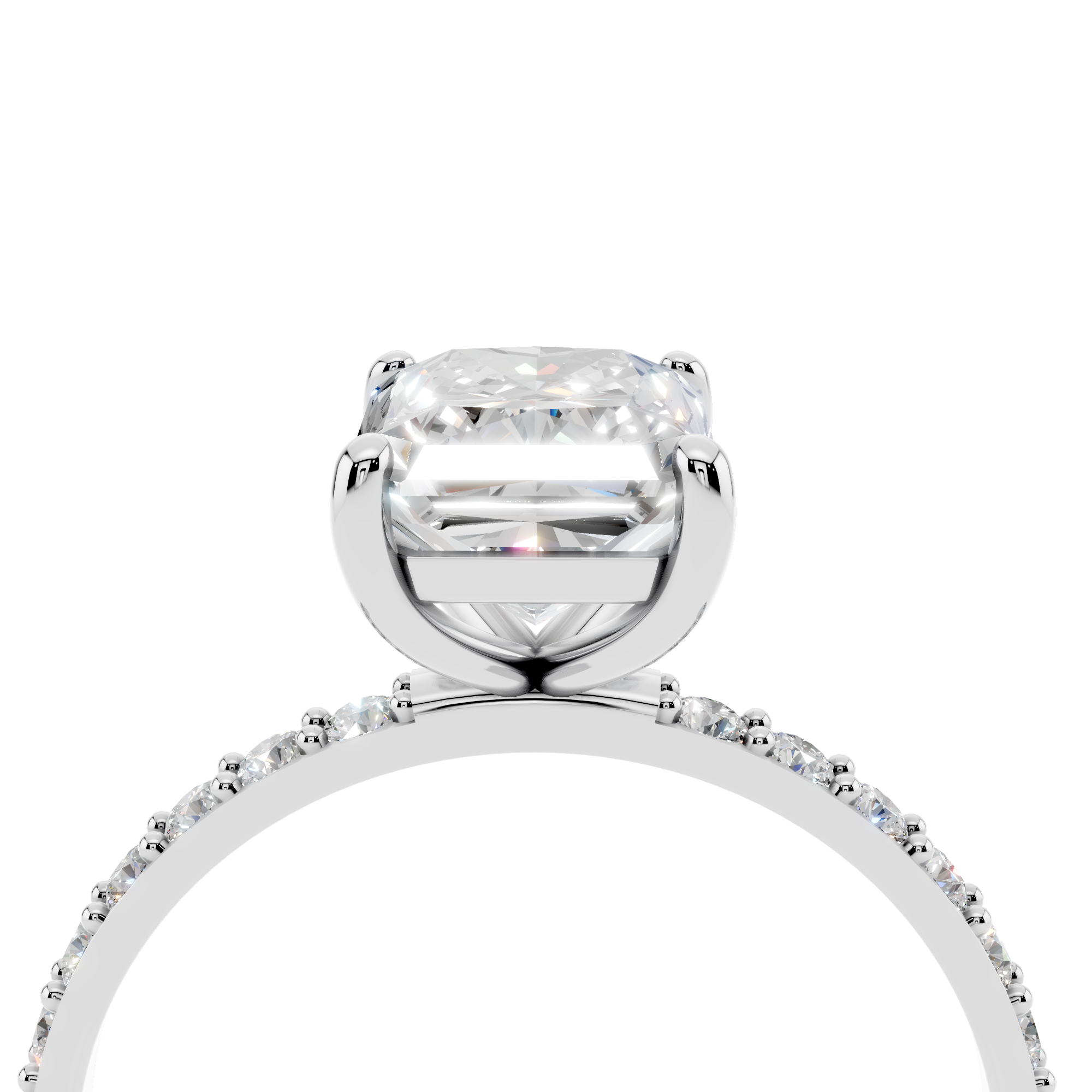 White gold Radiant Cut Diamond Pavé Band Solitaire Ring with Four-Prong Setting_14