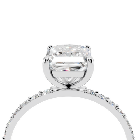 White gold Radiant Cut Diamond Pavé Band Solitaire Ring with Four-Prong Setting_14