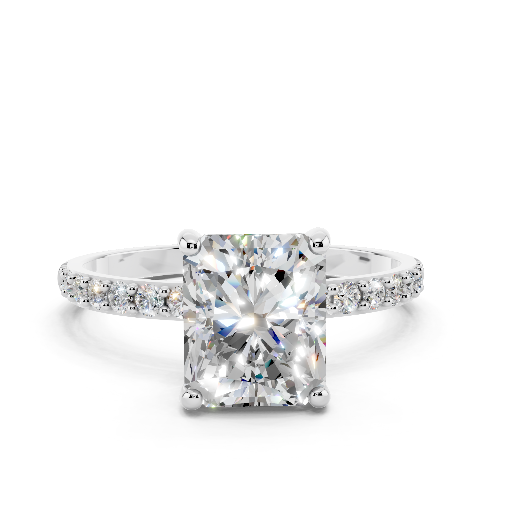 White gold Radiant Cut Diamond Pavé Band Solitaire Ring with Four-Prong Setting_23