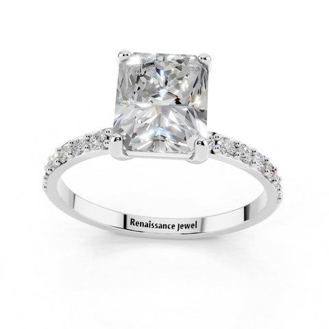 White gold Radiant Cut Diamond Pavé Band Solitaire Ring with Four-Prong Setting_9