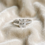 White gold Radiant Cut Diamond Pavé Band Solitaire Ring with Prong Setting_283