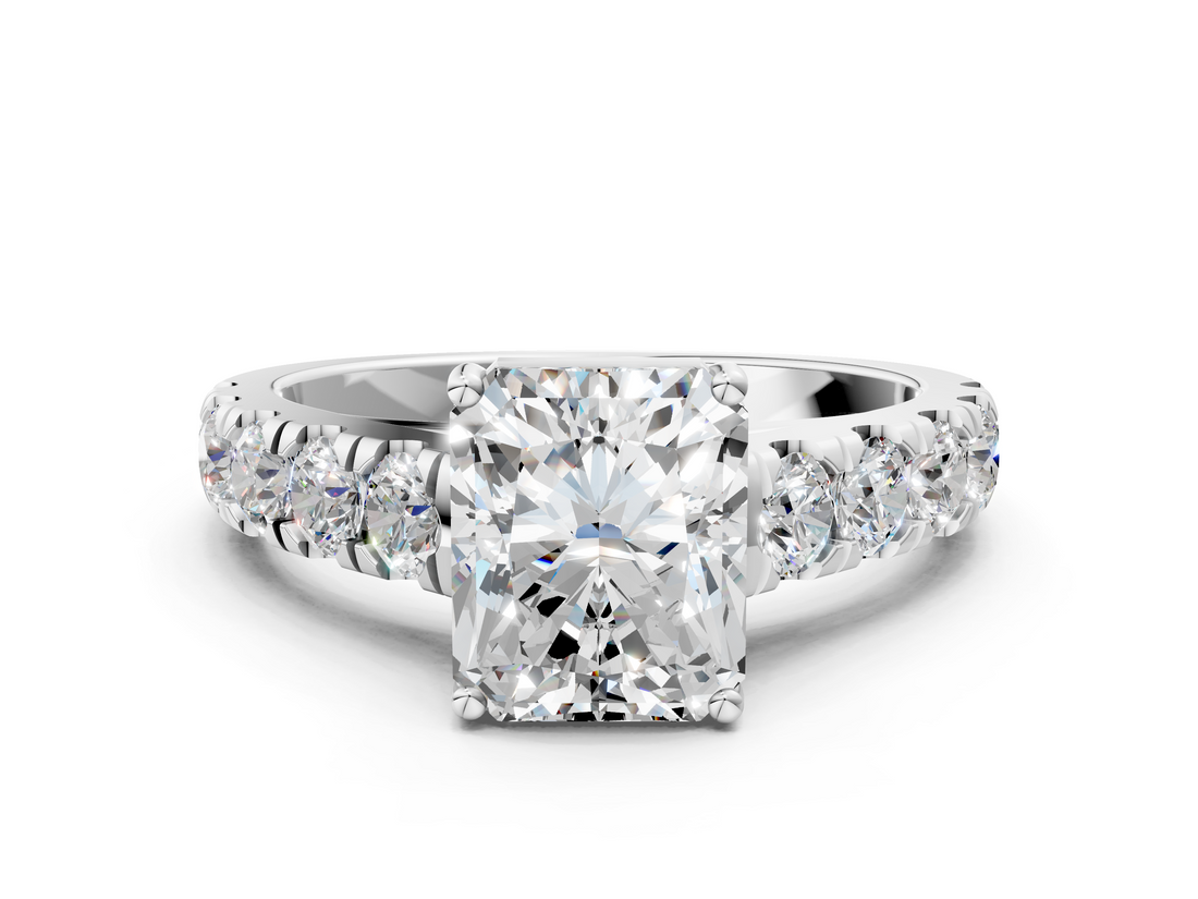 White gold Radiant Cut Diamond Pavé Band Solitaire with Four-Prong Setting_35