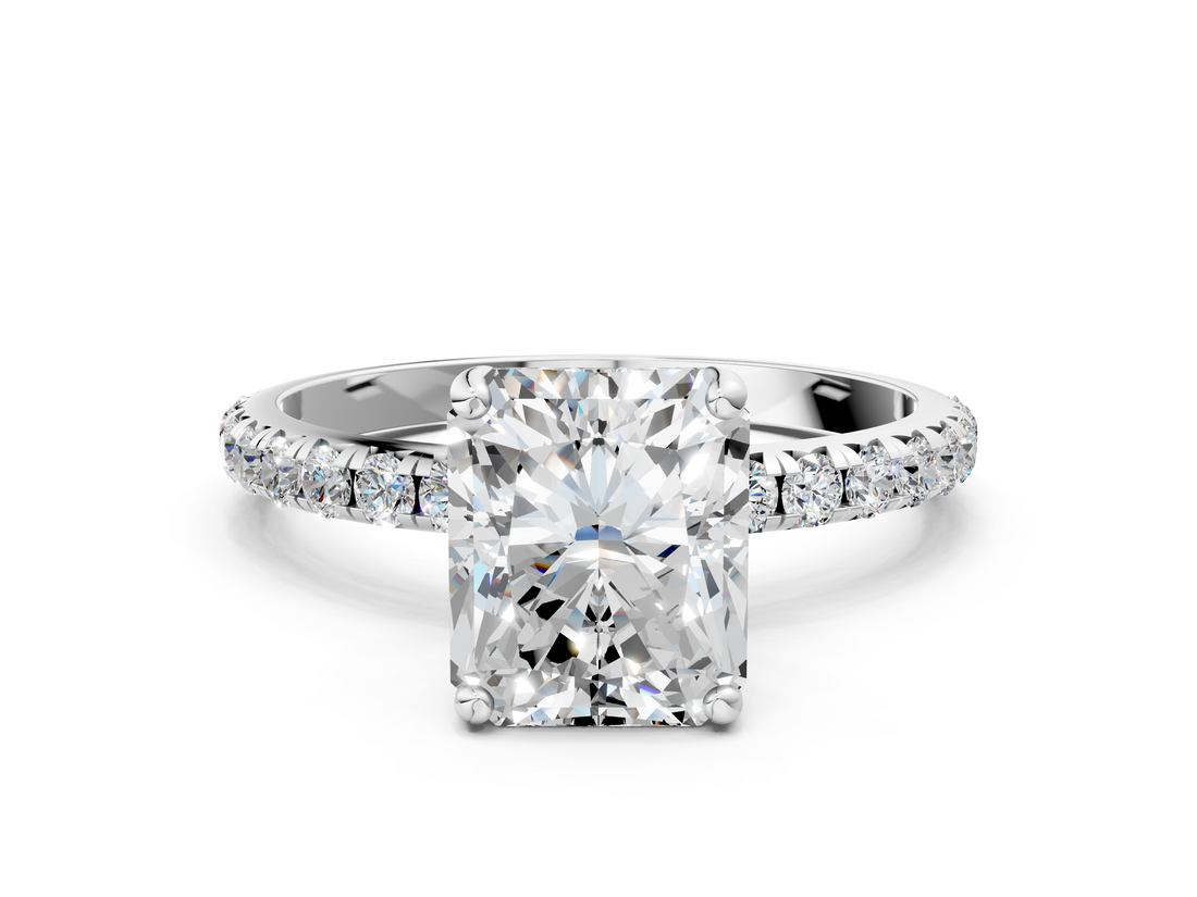 White gold Radiant Cut Diamond Pavé Band Solitaire with Four-Prong Setting_3