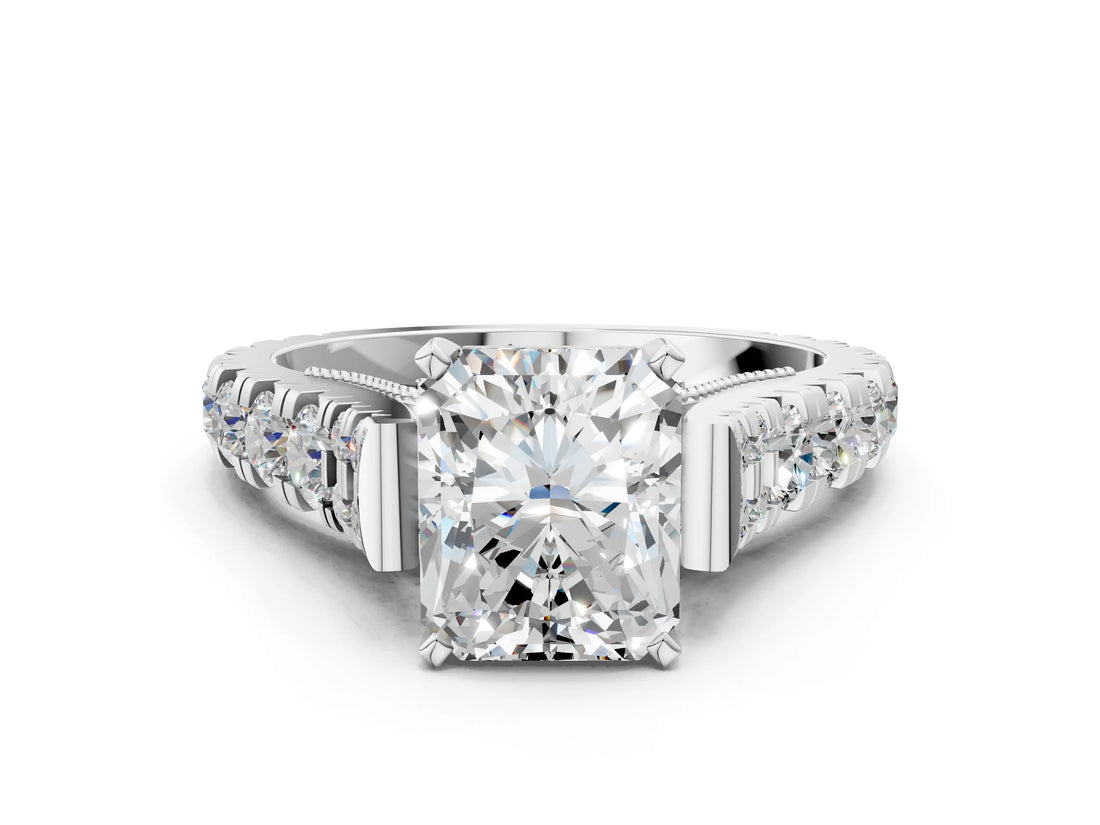 White gold Radiant Cut Diamond Pavé Band Solitaire with Four-Prong Setting_58