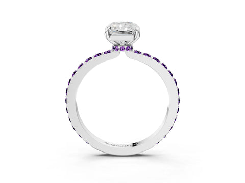White gold Radiant Cut Diamond Pavé Engagement Ring with Round with Amethyst side stone Accents and Prong Setting_15