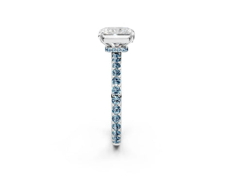 White gold Radiant Cut Diamond Pavé Engagement Ring with Round with Aquamarine side stone Accents and Prong Setting_14