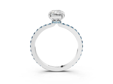 White gold Radiant Cut Diamond Pavé Engagement Ring with Round with Aquamarine side stone Accents and Prong Setting_15