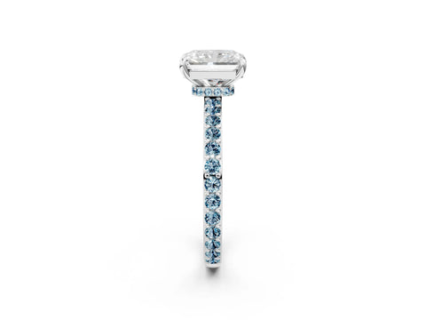 White gold Radiant Cut Diamond Pavé Engagement Ring with Round with Aquamarine side stone Accents and Prong Setting_26