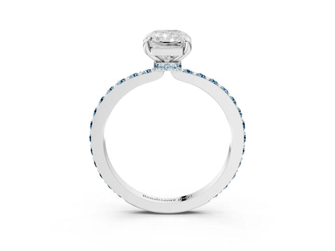 White gold Radiant Cut Diamond Pavé Engagement Ring with Round with Aquamarine side stone Accents and Prong Setting_39