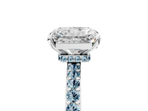 White gold Radiant Cut Diamond Pavé Engagement Ring with Round with Aquamarine side stone Accents and Prong Setting_41