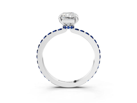 White gold Radiant Cut Diamond Pavé Engagement Ring with Round with Blue Sapphire side stone Accents and Prong Setting_27