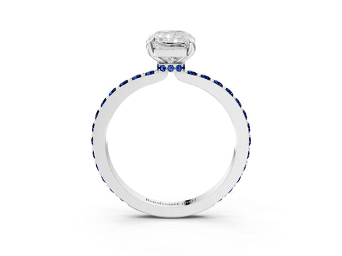 White gold Radiant Cut Diamond Pavé Engagement Ring with Round with Blue Sapphire side stone Accents and Prong Setting_3