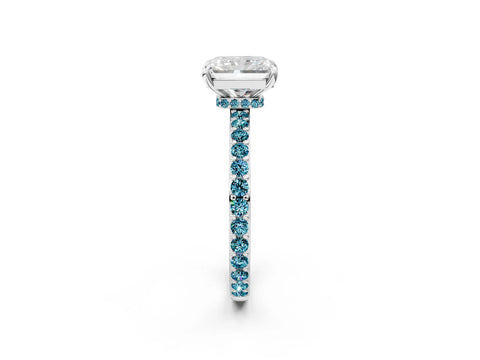 White gold Radiant Cut Diamond Pavé Engagement Ring with Round with Blue Topaz side stone Accents and Prong Setting_14