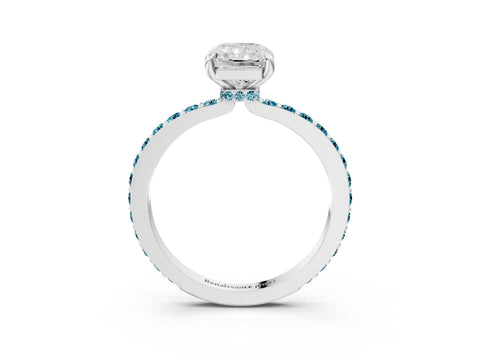 White gold Radiant Cut Diamond Pavé Engagement Ring with Round with Blue Topaz side stone Accents and Prong Setting_15