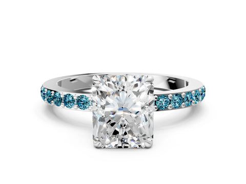 White gold Radiant Cut Diamond Pavé Engagement Ring with Round with Blue Topaz side stone Accents and Prong Setting_24