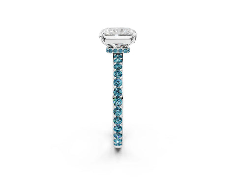 White gold Radiant Cut Diamond Pavé Engagement Ring with Round with Blue Topaz side stone Accents and Prong Setting_38