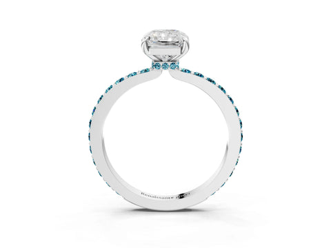 White gold Radiant Cut Diamond Pavé Engagement Ring with Round with Blue Topaz side stone Accents and Prong Setting_39