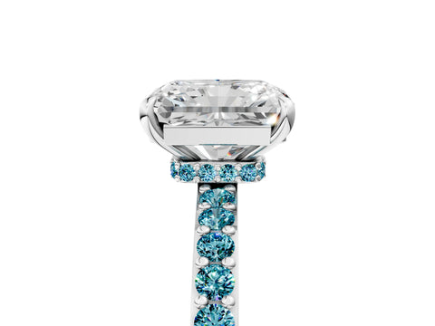 White gold Radiant Cut Diamond Pavé Engagement Ring with Round with Blue Topaz side stone Accents and Prong Setting_41
