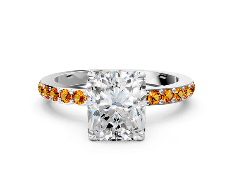 White gold Radiant Cut Diamond Pavé Engagement Ring with Round with Citrine side stone Accents and Prong Setting_12
