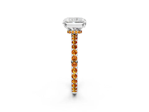White gold Radiant Cut Diamond Pavé Engagement Ring with Round with Citrine side stone Accents and Prong Setting_14