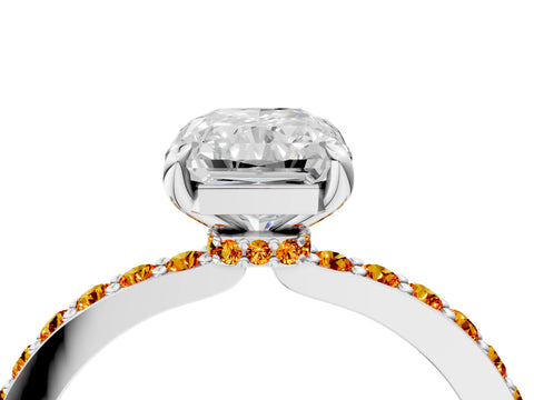White gold Radiant Cut Diamond Pavé Engagement Ring with Round with Citrine side stone Accents and Prong Setting_16