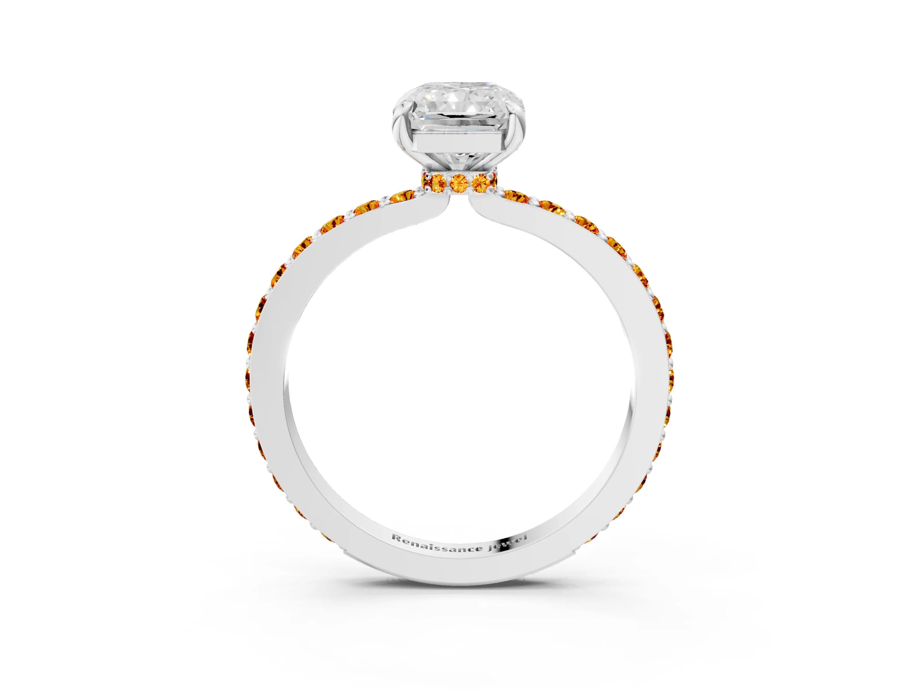 White gold Radiant Cut Diamond Pavé Engagement Ring with Round with Citrine side stone Accents and Prong Setting_21