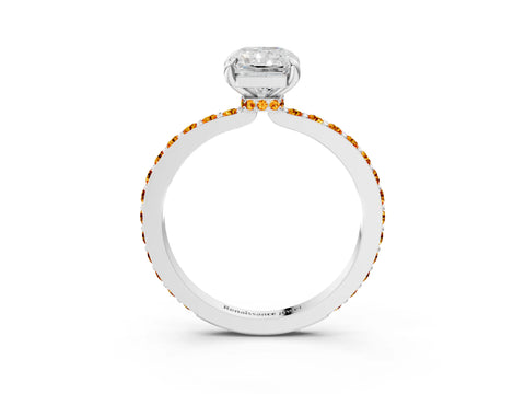 White gold Radiant Cut Diamond Pavé Engagement Ring with Round with Citrine side stone Accents and Prong Setting_21