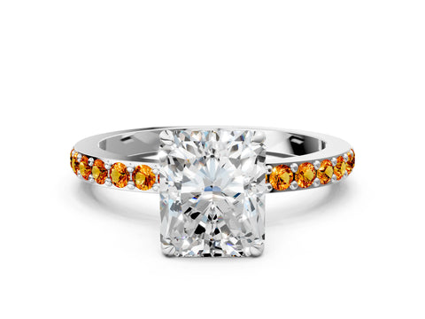 White gold Radiant Cut Diamond Pavé Engagement Ring with Round with Citrine side stone Accents and Prong Setting_24